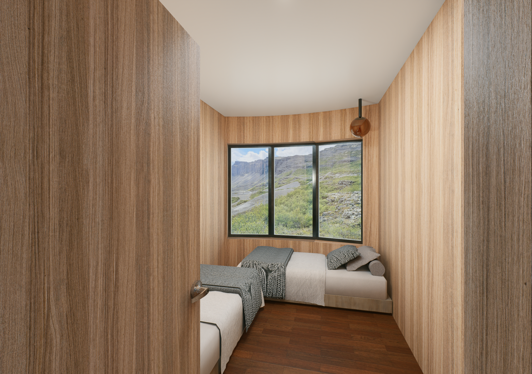 Wheelchair accesssible cabin - 2 bed configuration (beds for illustratoin only) Wheelchair accesssible cabin - 2 bed configuration (beds for illustratoin only)